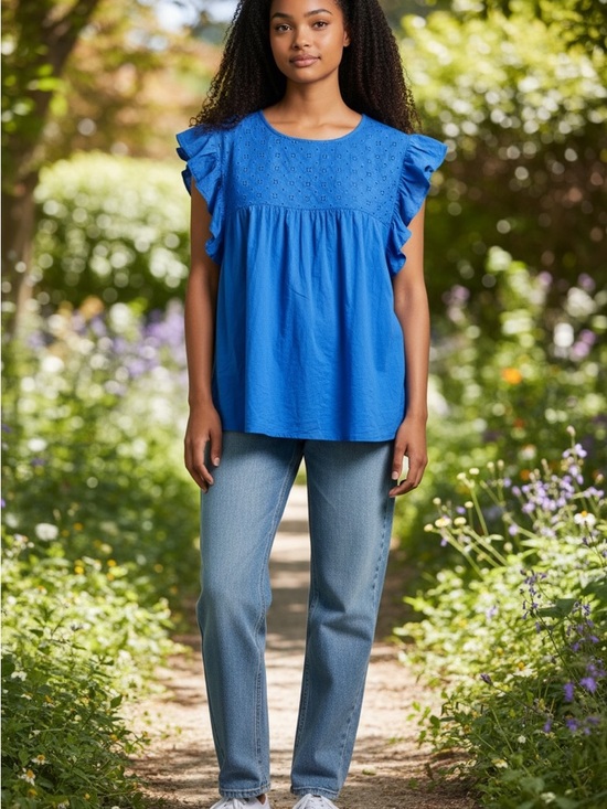 LOFT Tops - Loft Ruffled Sleeve Eyelet Top